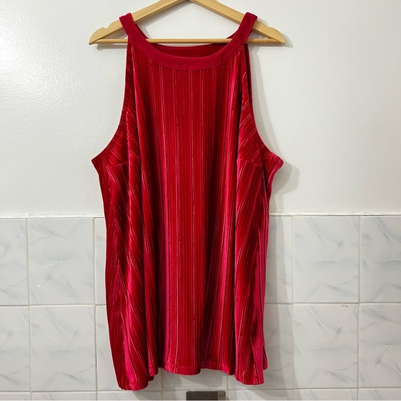 Torrid 3 3XL Red Velvet Pleated High Neck Pullover Party Event Festive Tank Top - Picture 3 of 9